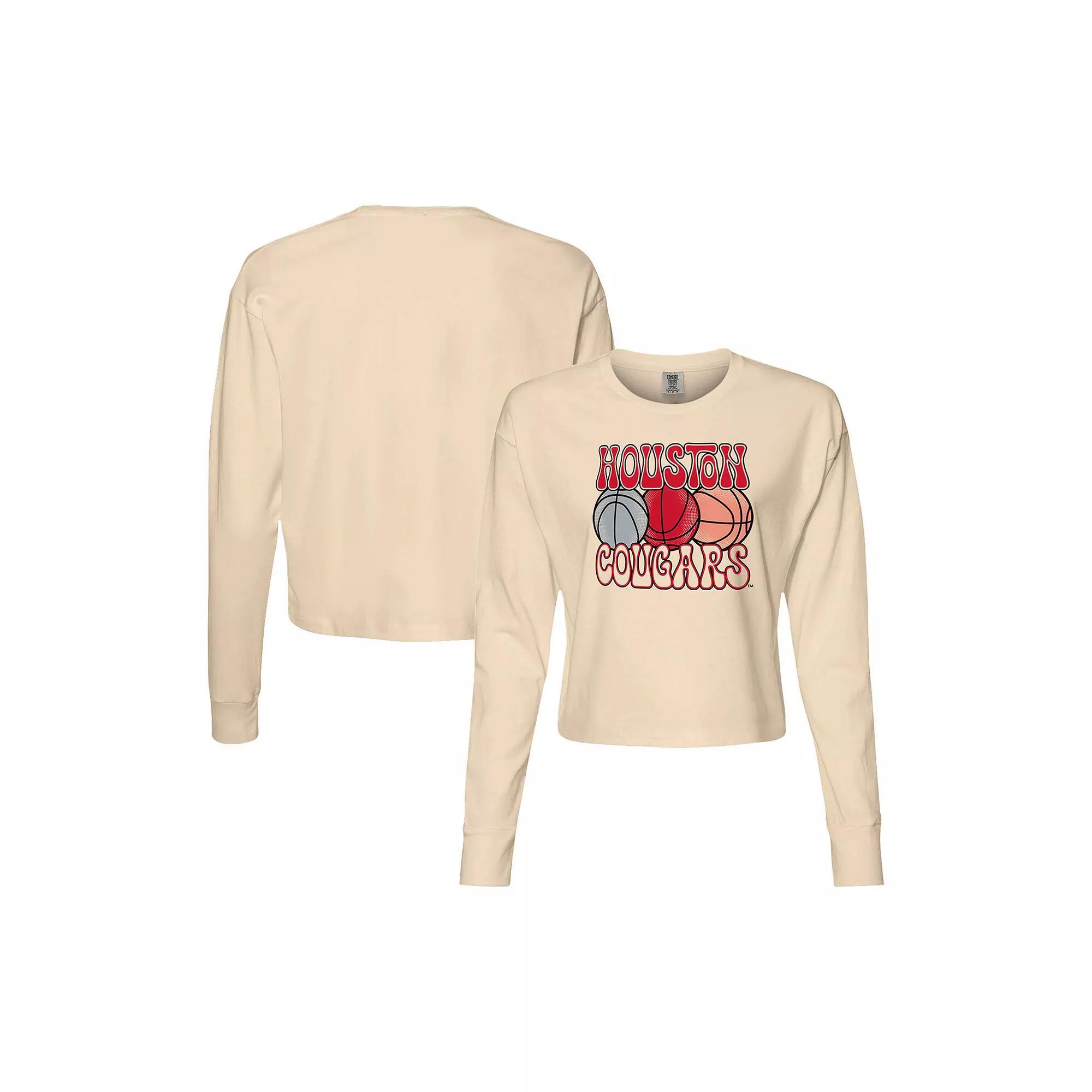 Women's Natural Houston Cougars Comfort Colors Basketball Cropped Long Sleeve T-Shirt, Size: Medium, Hou Beige Product Image