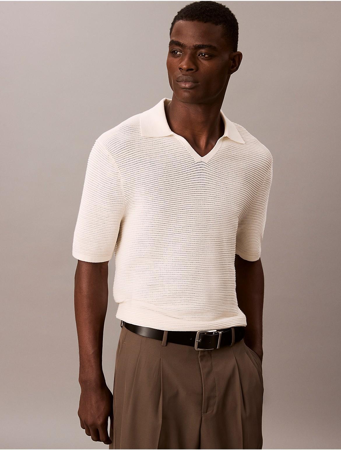 Calvin Klein Mens Tech Knit Sweater Polo Shirt - White Product Image