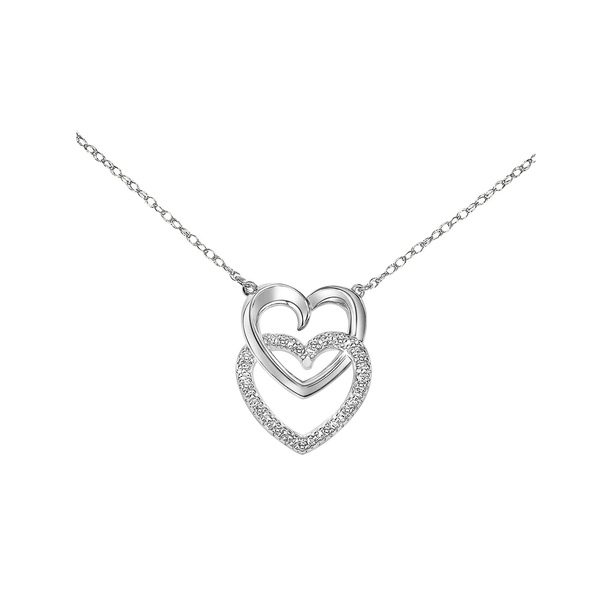 Sterling Silver Diamond-Accent Vertical Double Heart Necklace, Women's, Size: 17", Silver Tone Product Image