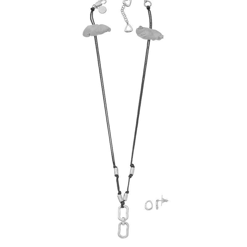 Bella Uno Oval Drop Necklace & Earring Set, Womens, Silver Tone Product Image