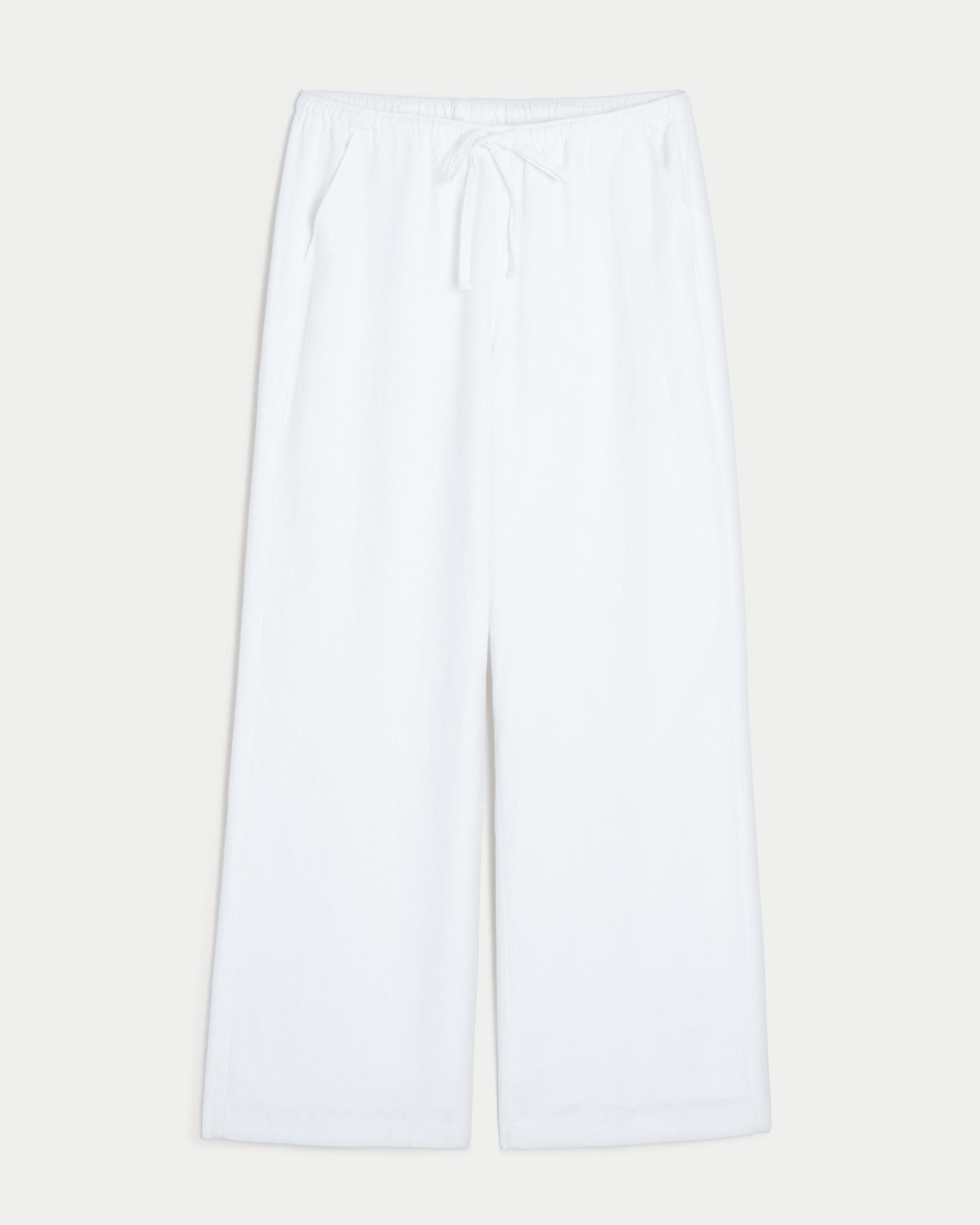 Linen-Blend Pull-On Baggy Pants Product Image
