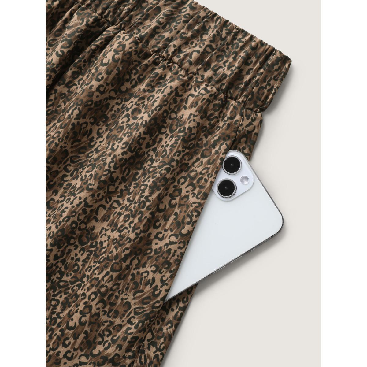 Plus Size Leopard Print Tiered Midi Skirt Women DarkBrown Bodycon High stretch Side seam pocket Everyday-Casual Skirts BloomChic 12/L Product Image