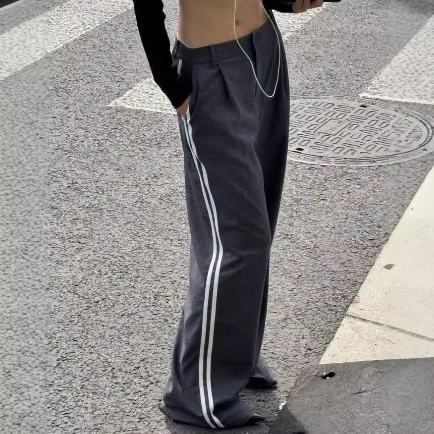 Low Waist Striped Straight-Fit Wide-Leg Dress Pants Product Image