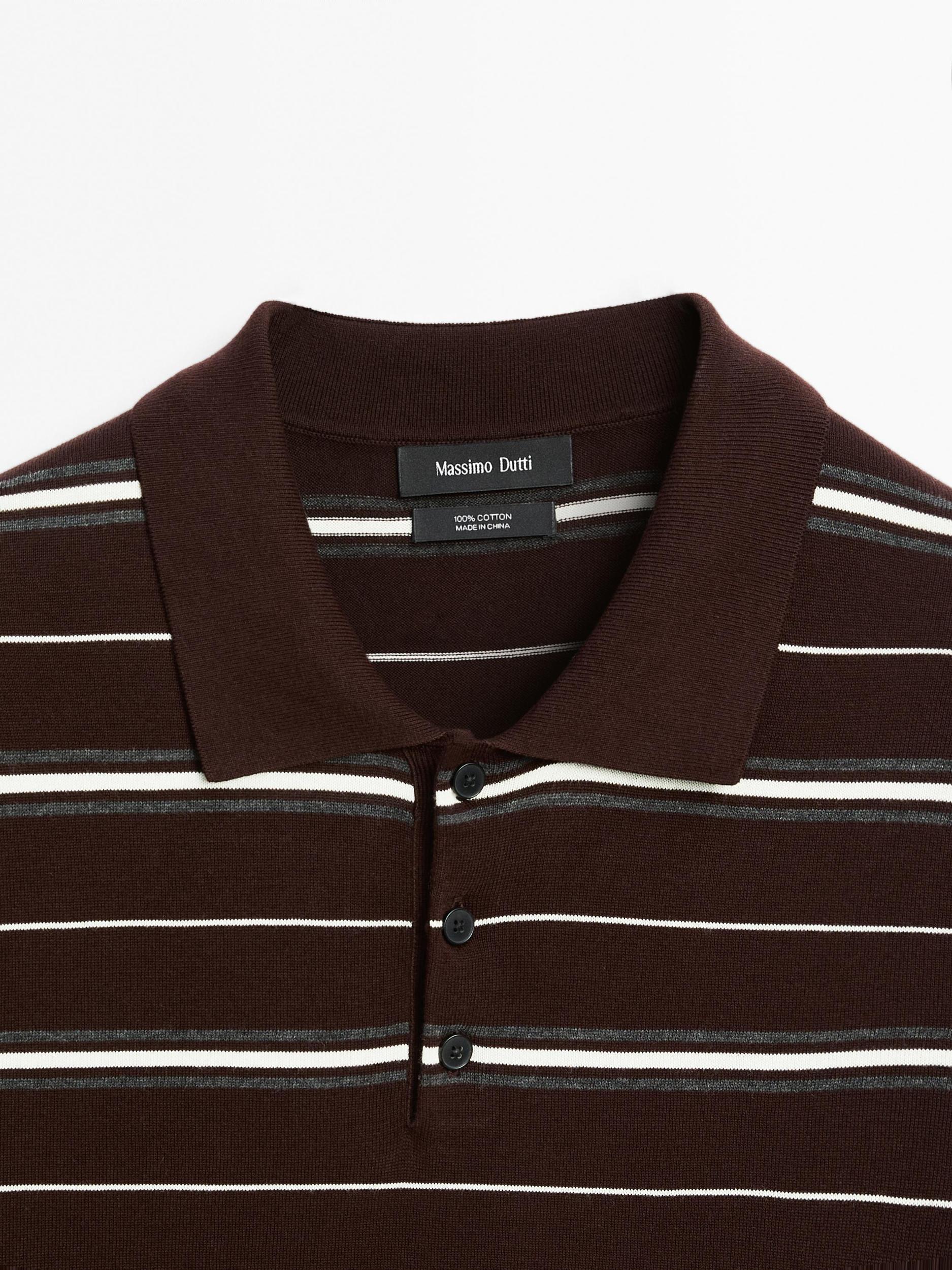 100% cotton striped knit polo shirt Product Image