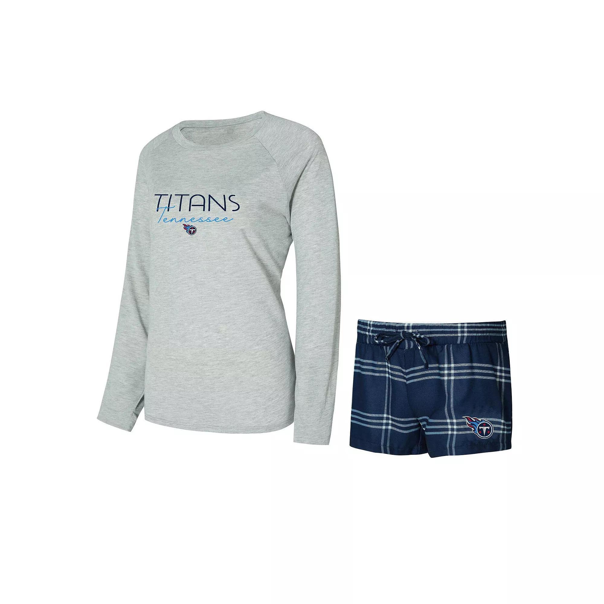 Women's Concepts Sport Navy/Gray Tennessee Titans Petition Raglan Long Sleeve T-Shirt and Shorts Set, Size: Large, Blue Product Image