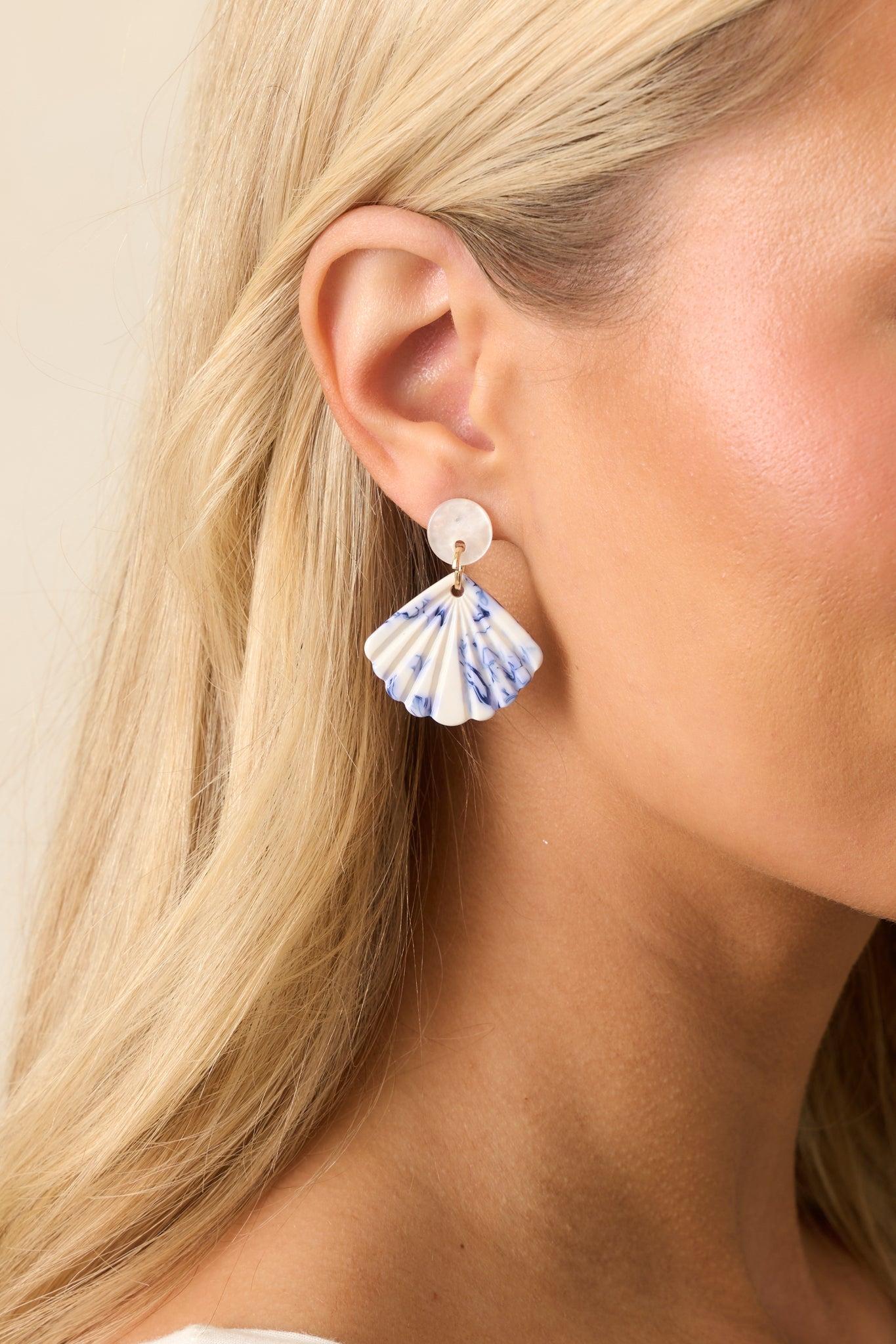 By The Coast Ivory & Blue Seashell Drop Earrings Product Image