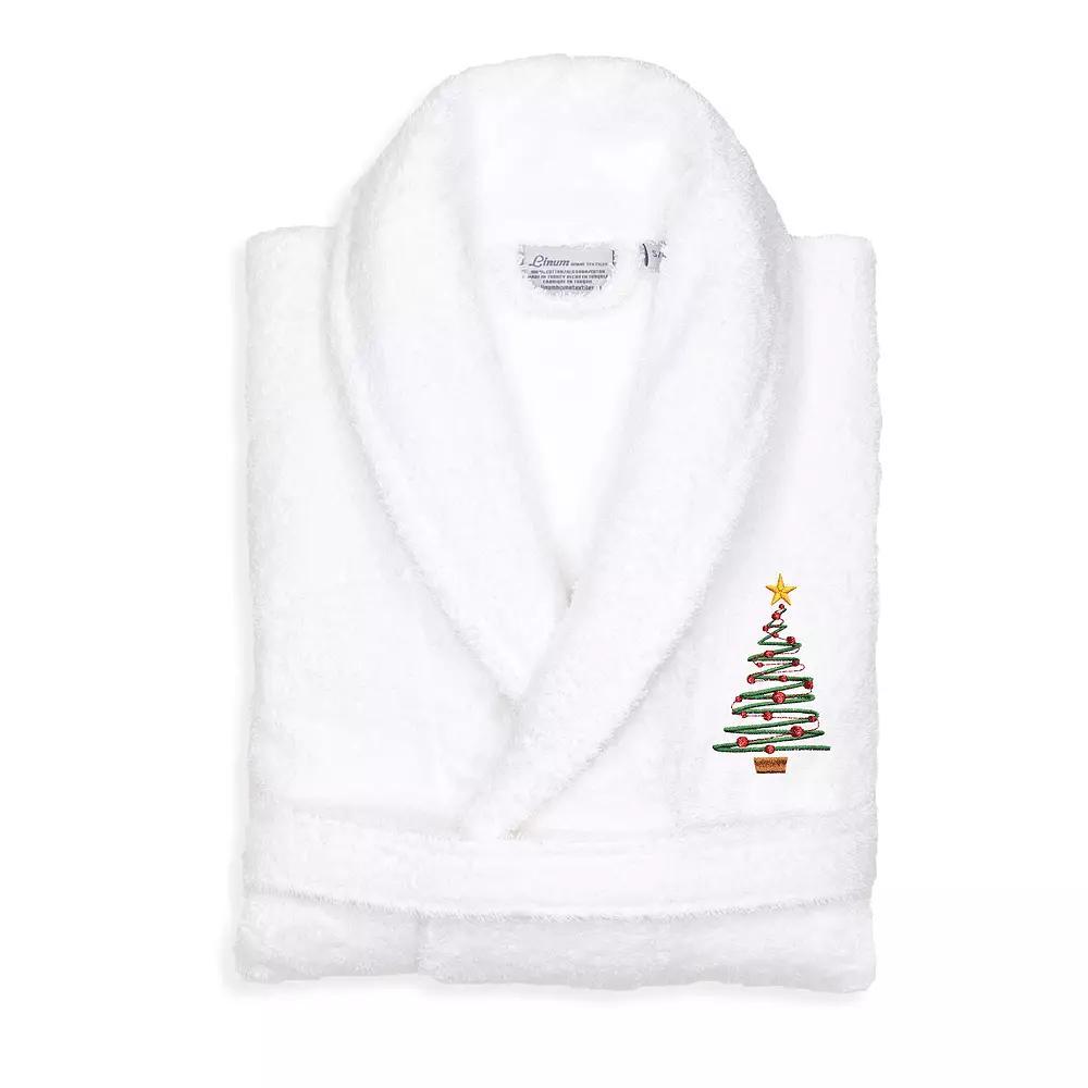 Linum Home Textiles Turkish Cotton Terry Embroidered Christmas Tree Bathrobe, Women's, Size: Small/Medium, White Product Image