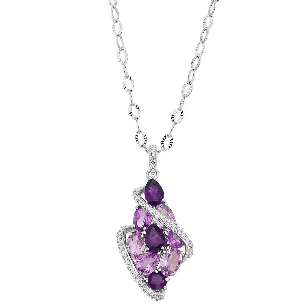 Sterling Silver Amethyst & Lab-Created White Sapphire Cluster Pendant Necklace, Women's, Size: 18" Product Image