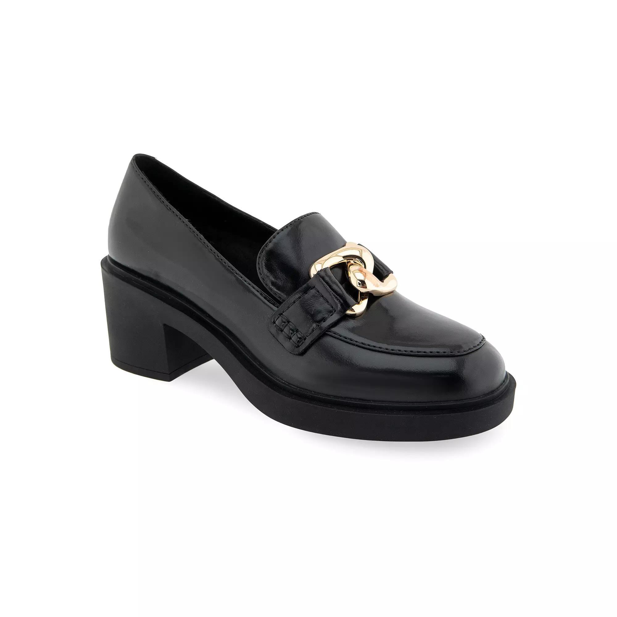 Aerosoles Gibbon Women's Block Heeled Loafers, Size: 7, Black Burnished Product Image
