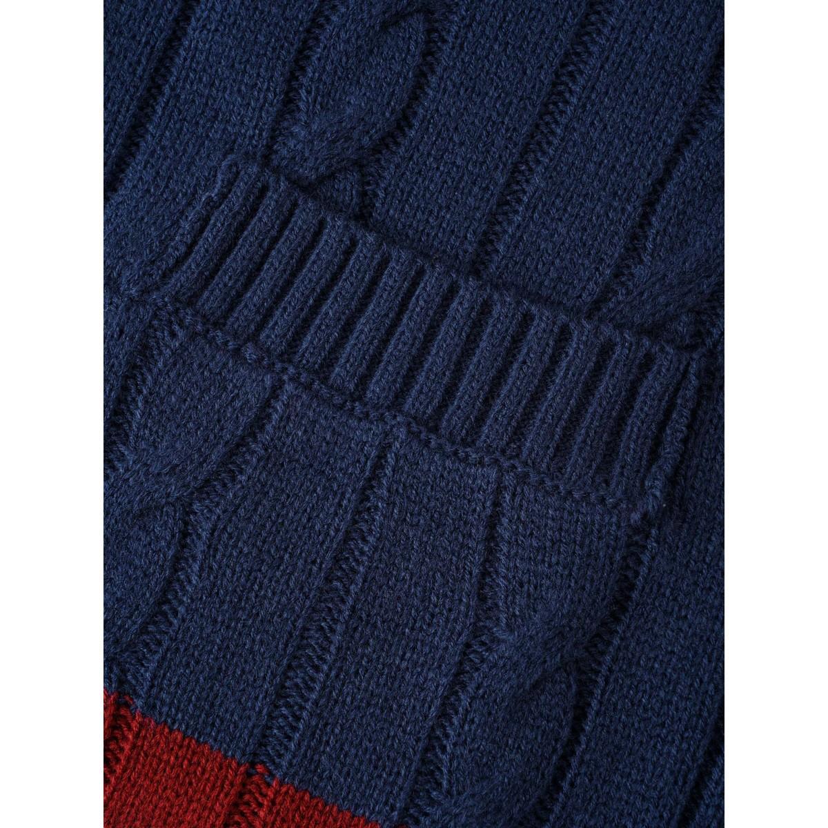 Plus Size Contrast Striped Patch Pocket Cable Knit Cardigan Indigo Women Casual Loose Long Sleeve Everyday Cardigans BloomChic 18-20/2X Product Image