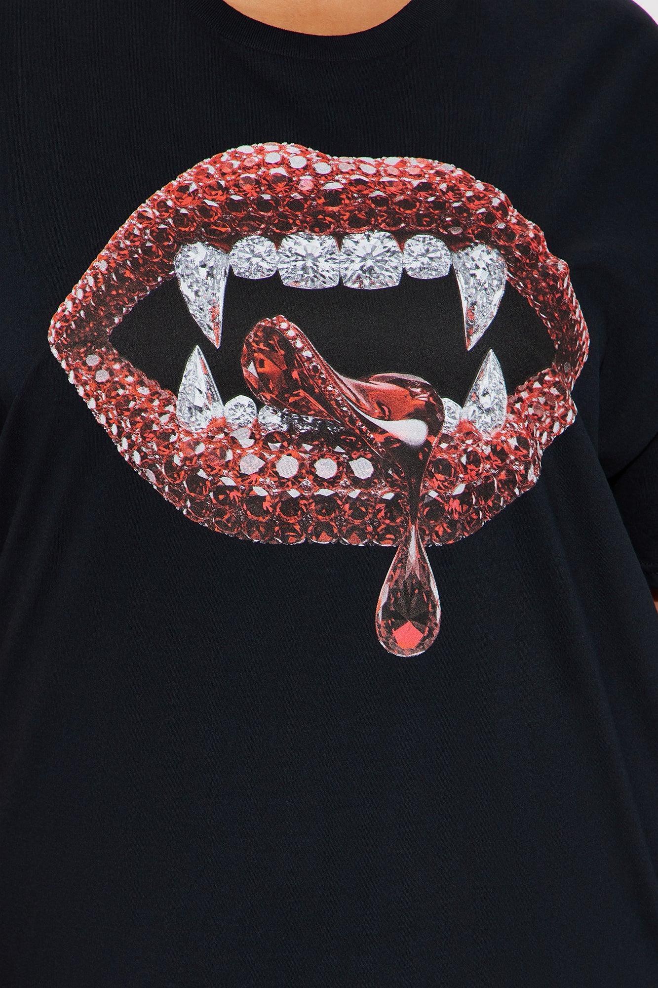 Seductive Lips Rhinestone Tee  - Black Product Image