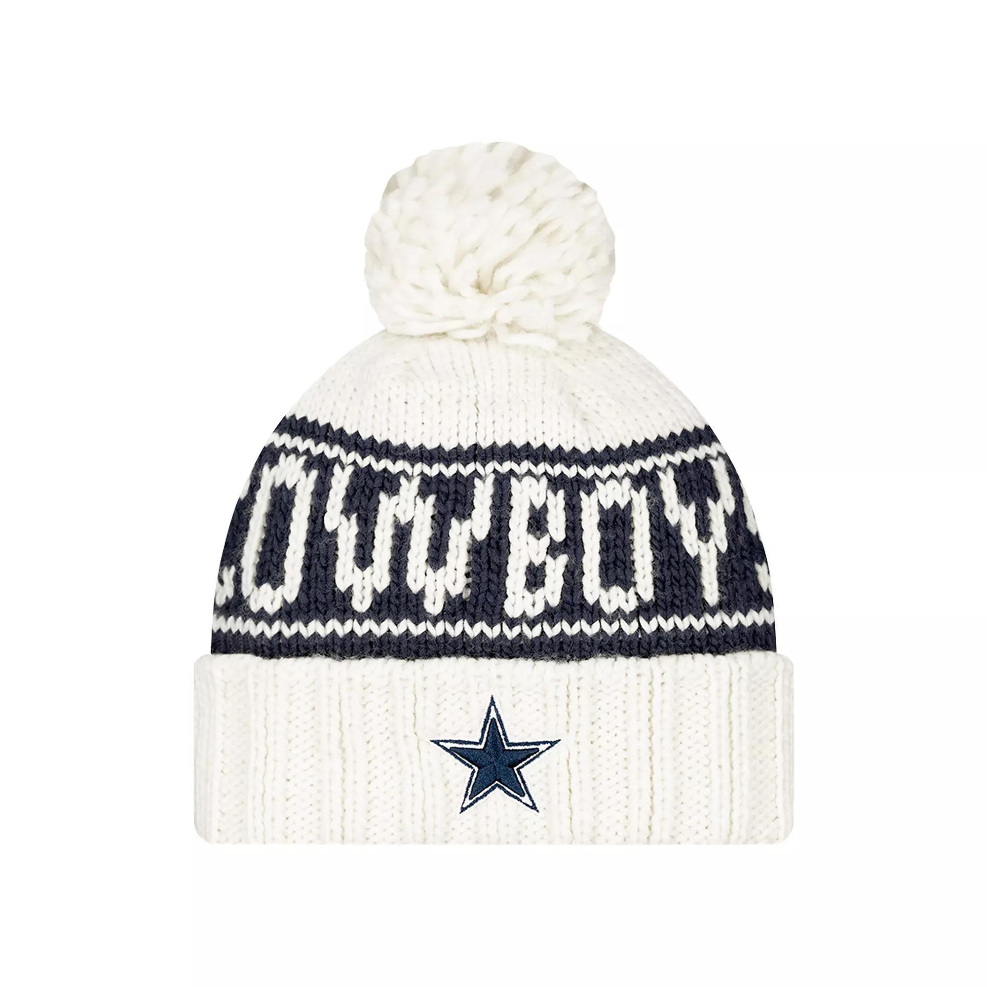 Women's New Era White Dallas Cowboys 2024 Sideline Cuffed Knit Hat with Pom Product Image