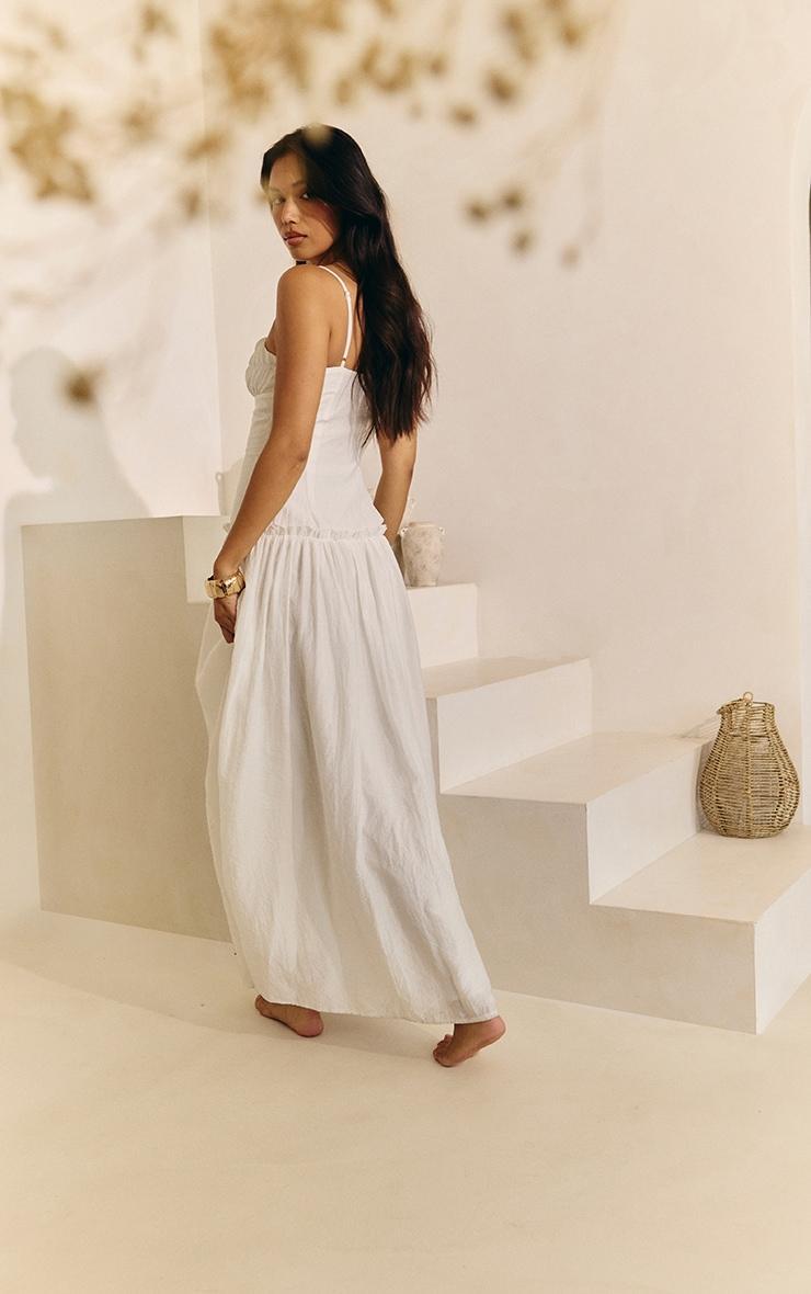 White Ruched Bust Drop Waist Maxi Dress Product Image