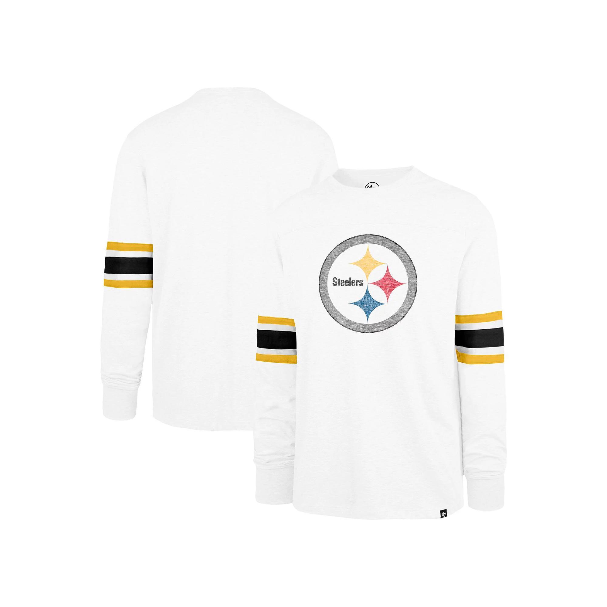Men's '47 White Pittsburgh Steelers Gridiron Premier Brex Long Sleeve T-Shirt, Size: Small Product Image