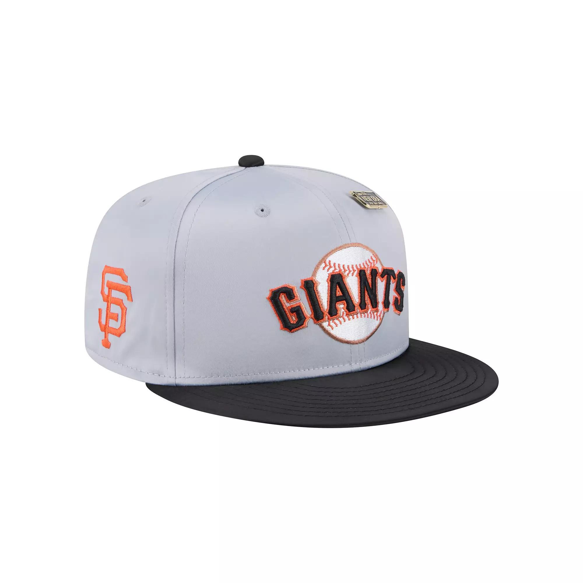 Men's New Era Gray/Black San Francisco Giants Satin 59FIFTY Fitted Hat, Size: 7 1/8, Grey Product Image