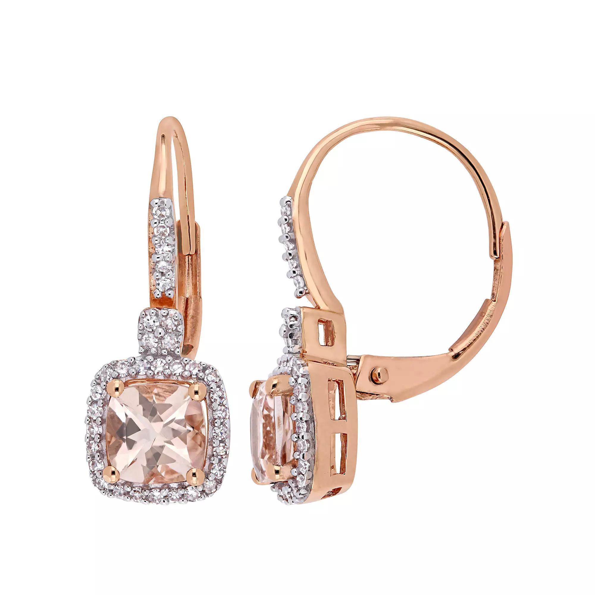 Stella Grace 10k Rose Gold Morganite & 1/5 Carat T.W. Diamond Leverback Earrings, Womens Product Image