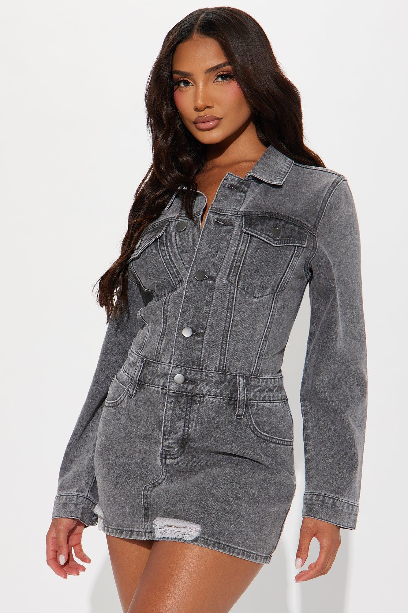 Adriana Denim Mini Dress - Black Wash Product Image