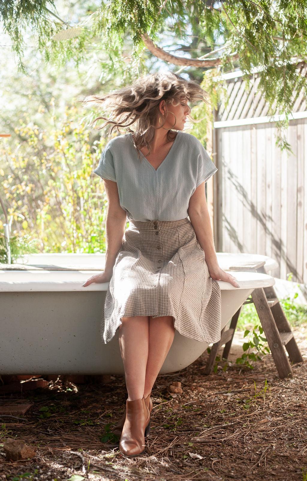 Bae Skirt in Black & Oat Cotton Gingham Product Image