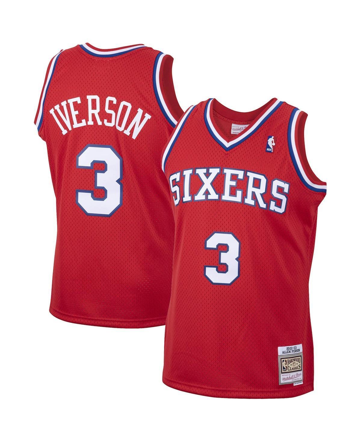 Men's Mitchell & Ness Allen Iverson Red Philadelphia 76ers 2001/02 Hardwood Classics Swingman Jersey, Size: 5XL, 76r Red Product Image