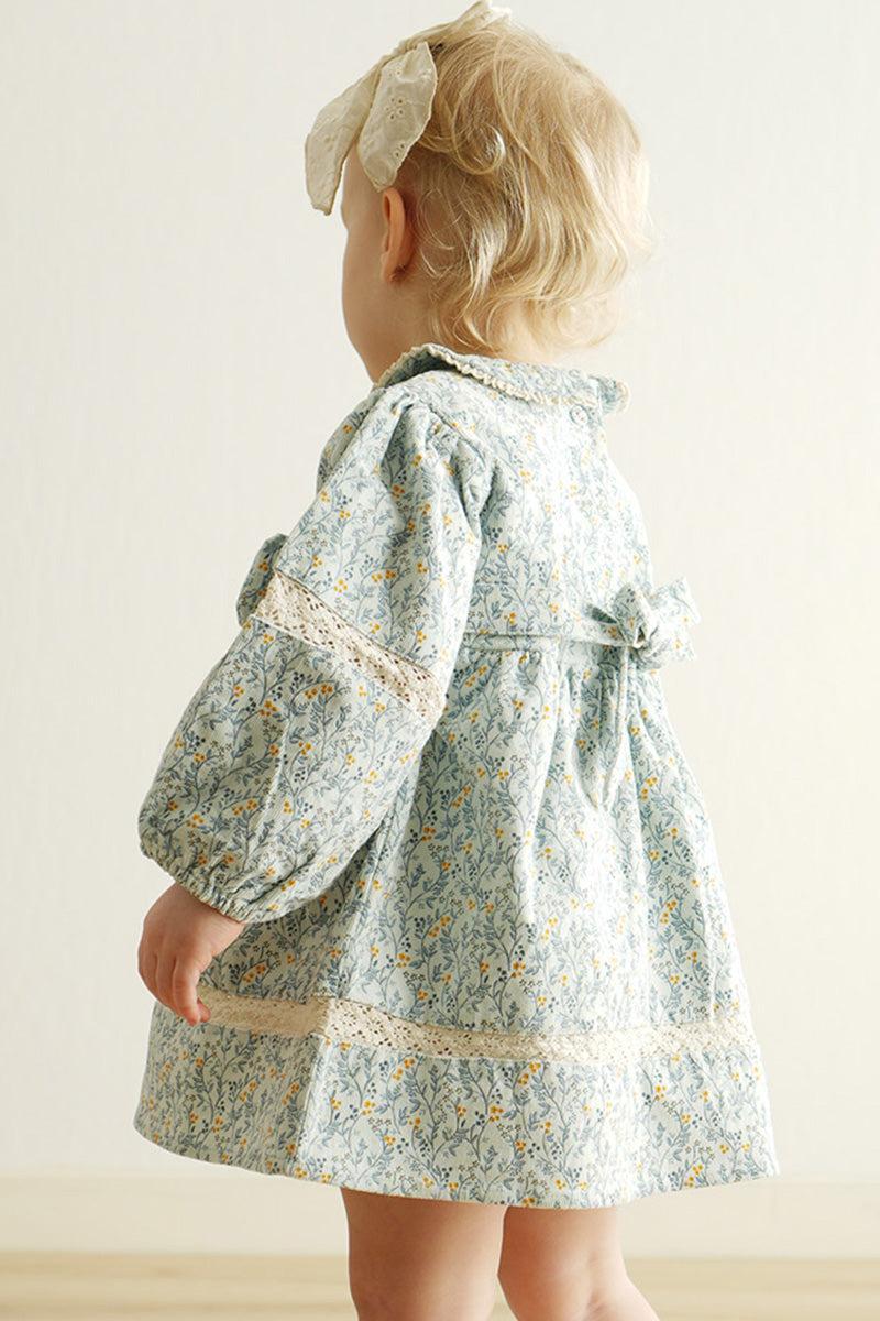 Blue floral corduroy lace dress Product Image