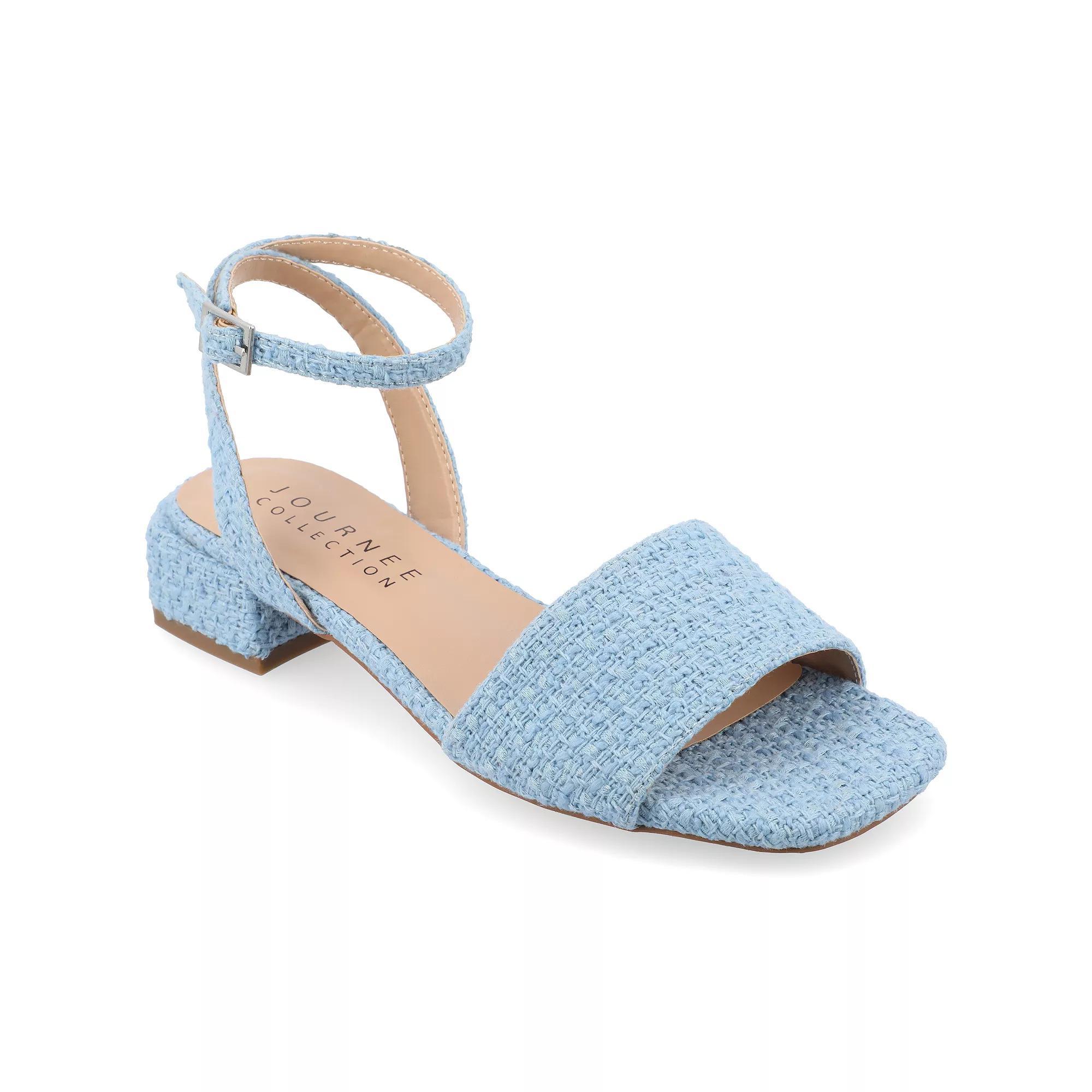 Journee Adleey Women's Tru Comfort Foam Tweed Low Block Heel Sandals, Size: 7.5, Black Product Image