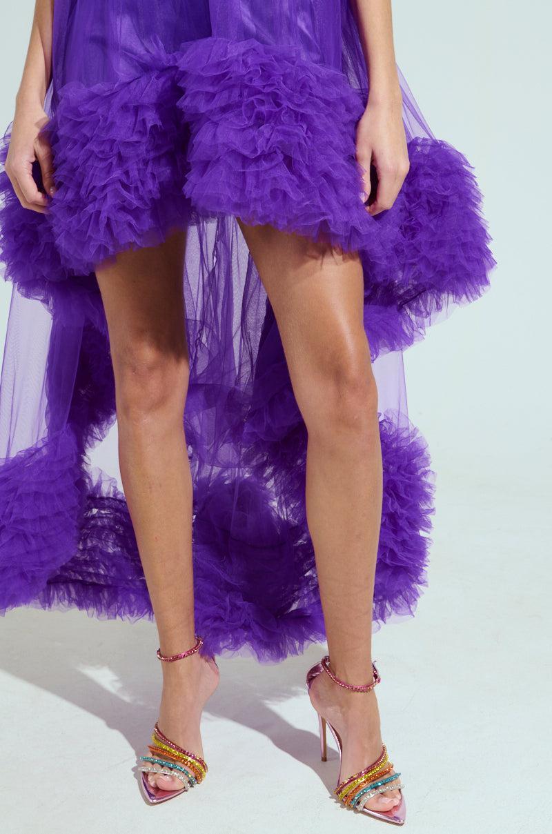 ARI TULLE RUFFLE HIGH LOW DRESS IN PURPLE Product Image