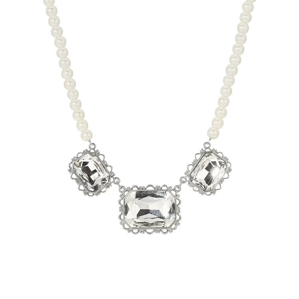 1928 Faux Pearl Faceted Glass Collar Necklace, Womens, White Gold Product Image