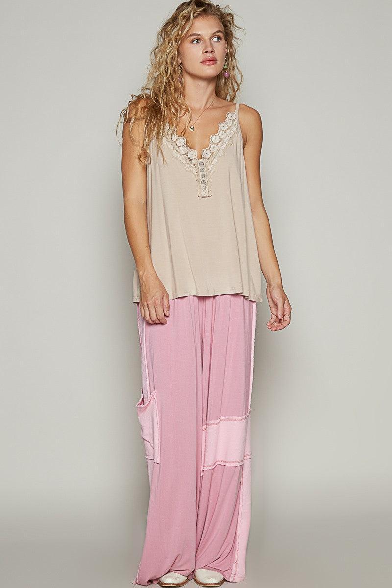 Washed Trim V-Neck Solid Knit Top Product Image