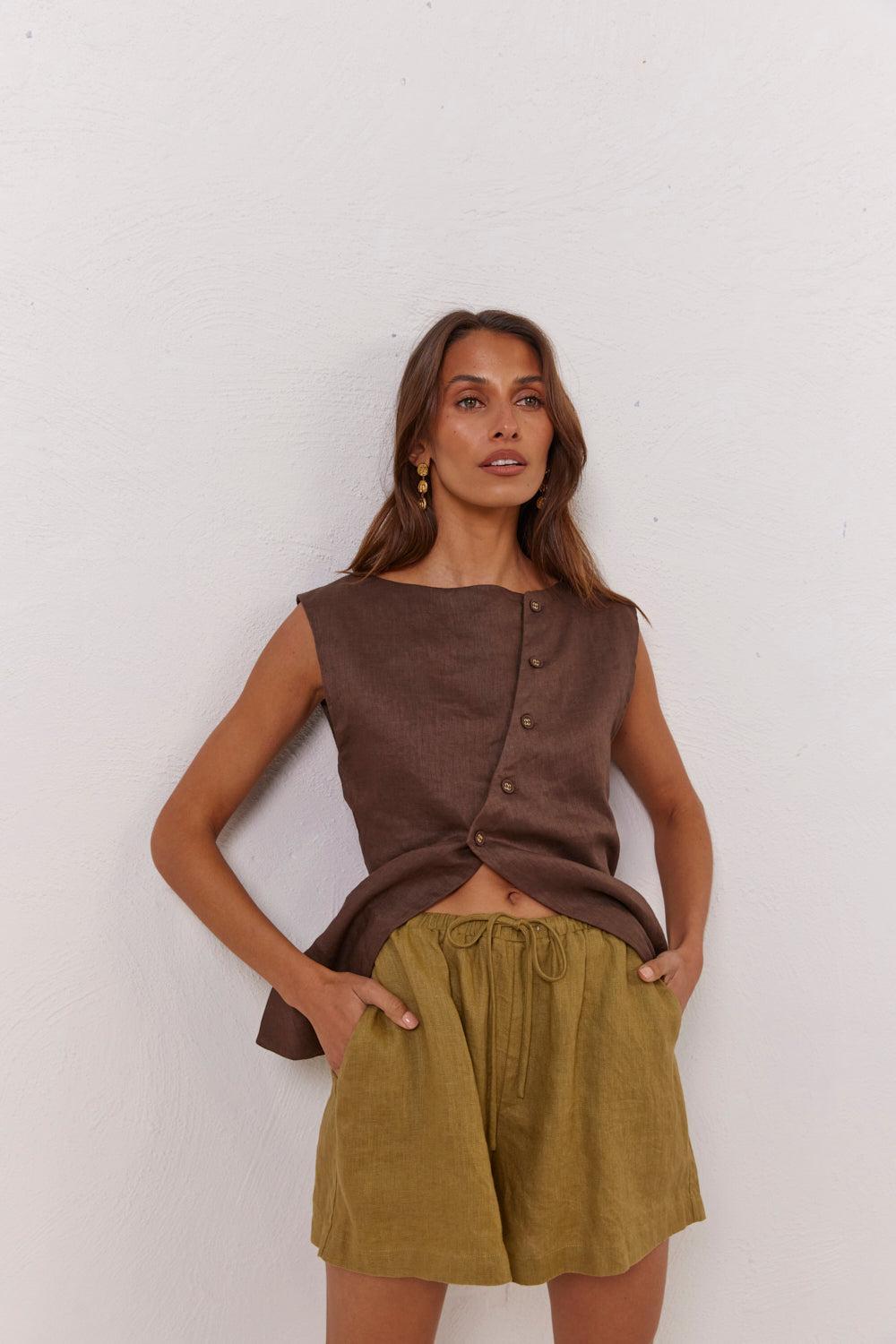Aria Linen Vest Chocolate Product Image