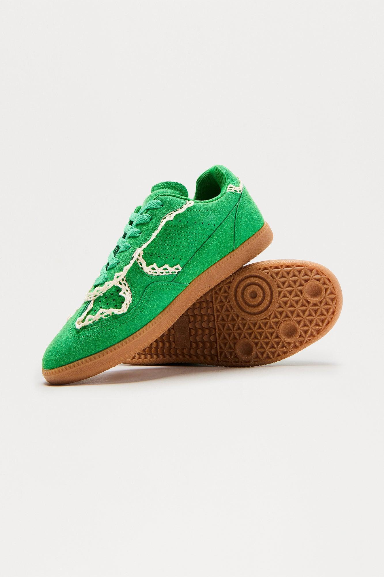Teo Lace Trim Faux Suede Sneakers - Green Product Image