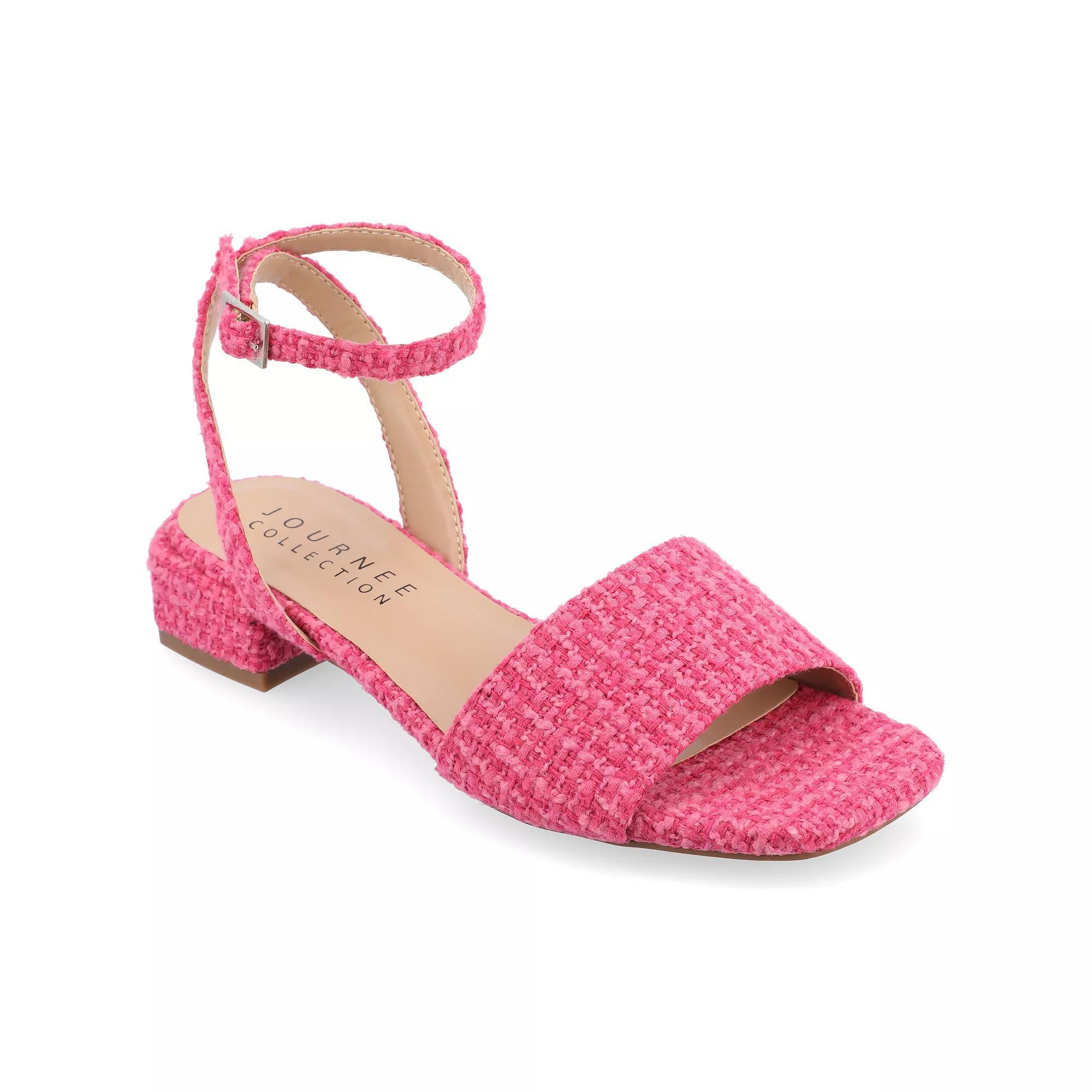 Journee Adleey Women's Tru Comfort Foam Tweed Low Block Heel Sandals, Size: 7.5, Black Product Image