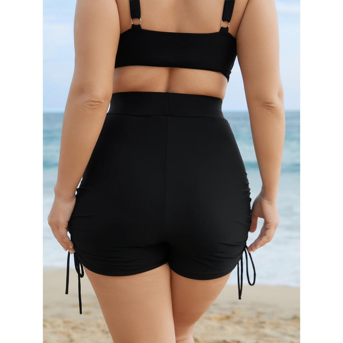 Plus Size Ruched Drawstring Pocket Slim Swim Bottom Women's Swimwear Black Beach Gathered High stretch Skinny High Rise Slanted pocket Curve Swim Bottoms BloomChic 14-16/1X Product Image