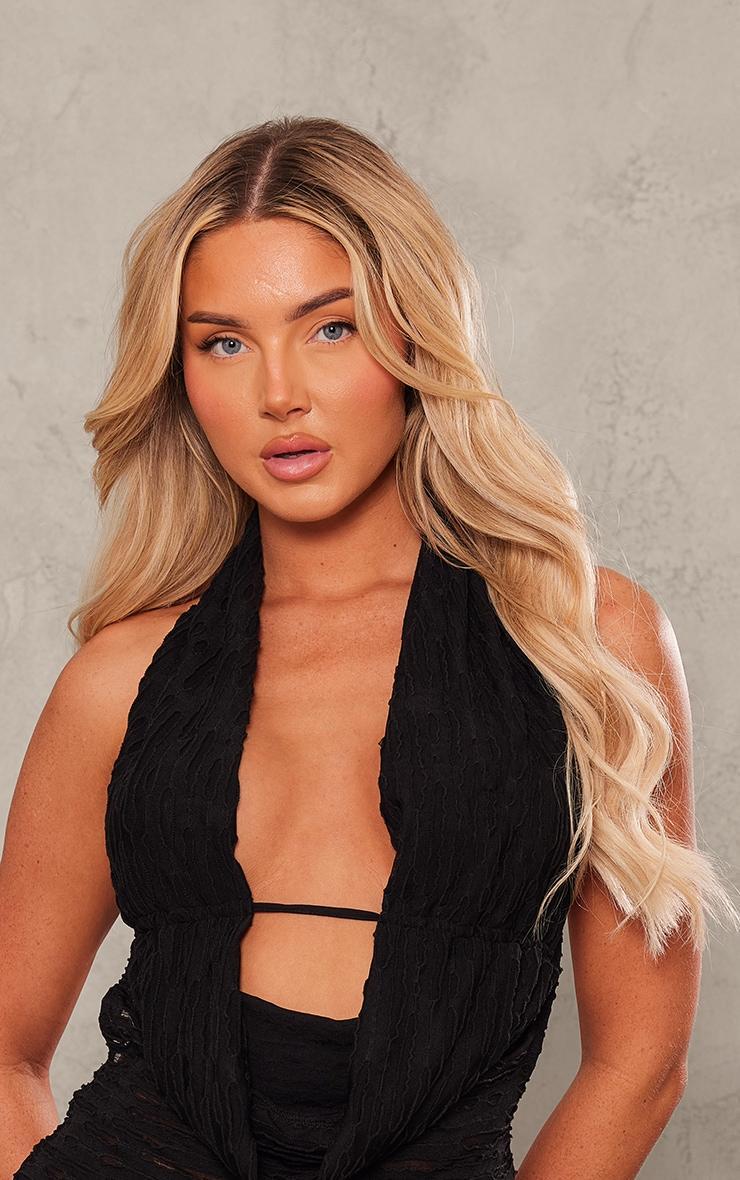 Black Textured Halter Neck Cowl Neck Mini Dress Product Image