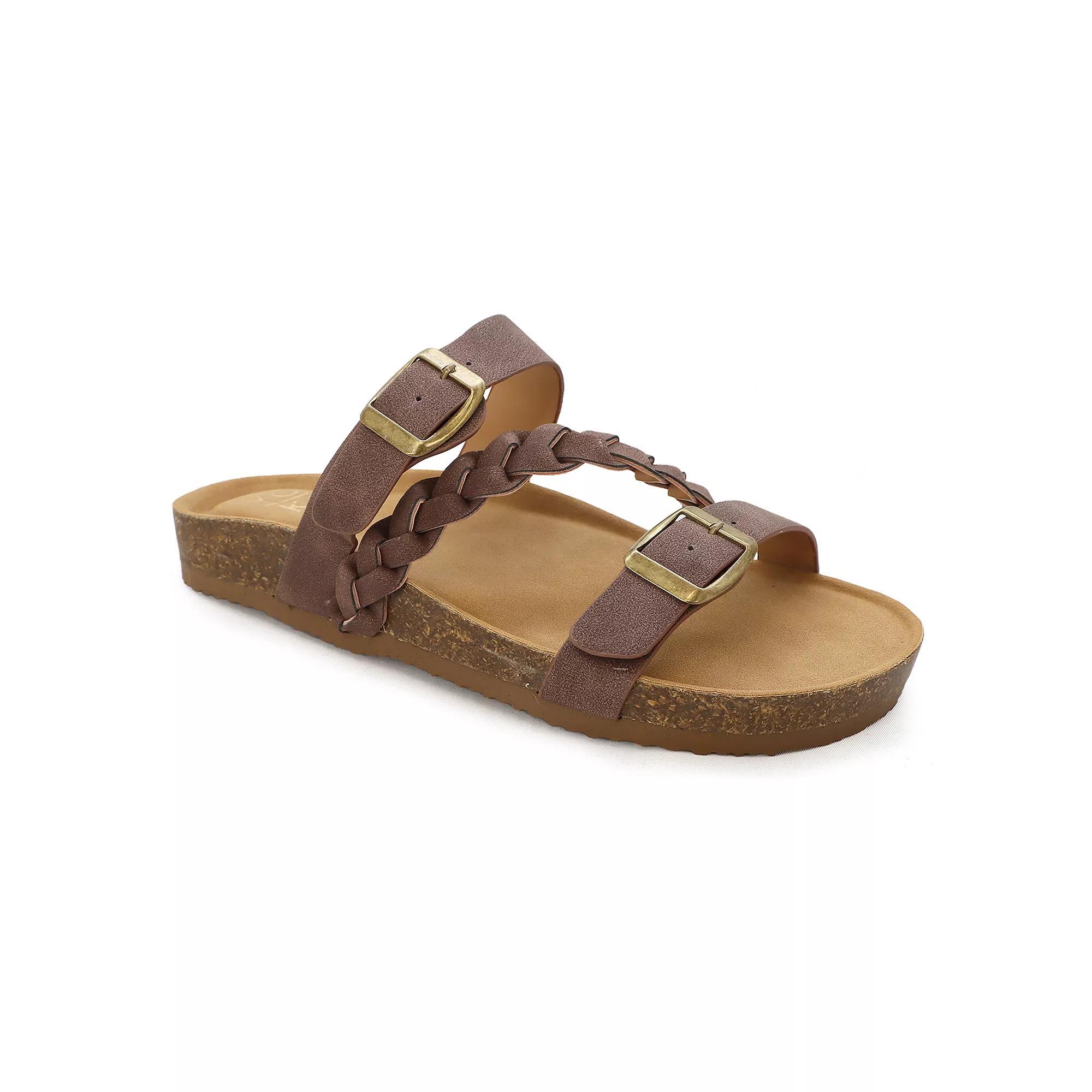 Yoki Women's Double Buckle Slide Sandal With Braid Strap, Size: 6 Medium, Brown Product Image