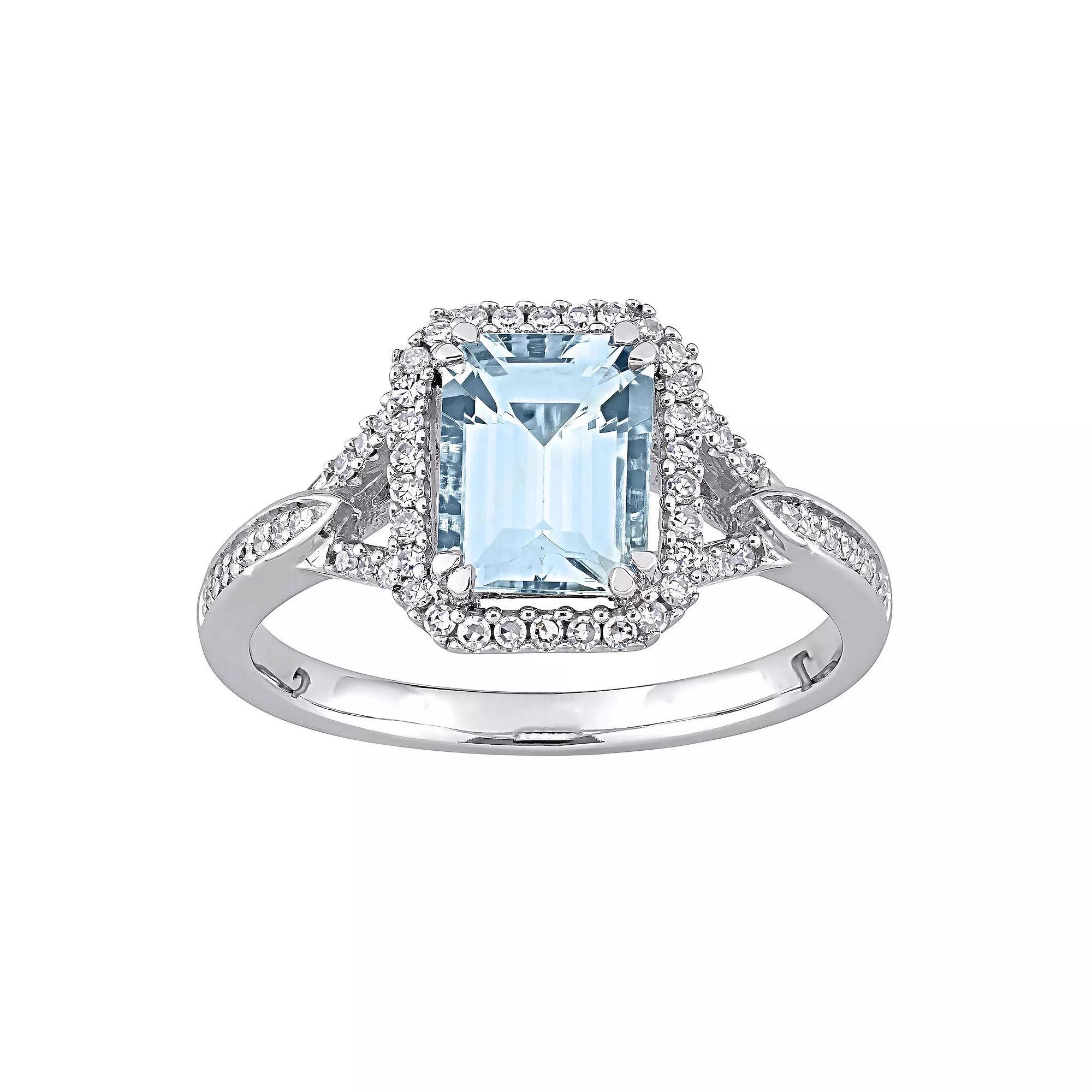 Stella Grace 14k White Gold Aquamarine & 1/5 Carat T.W. Diamond Engagement Ring, Women's, Size: 7.50 Product Image