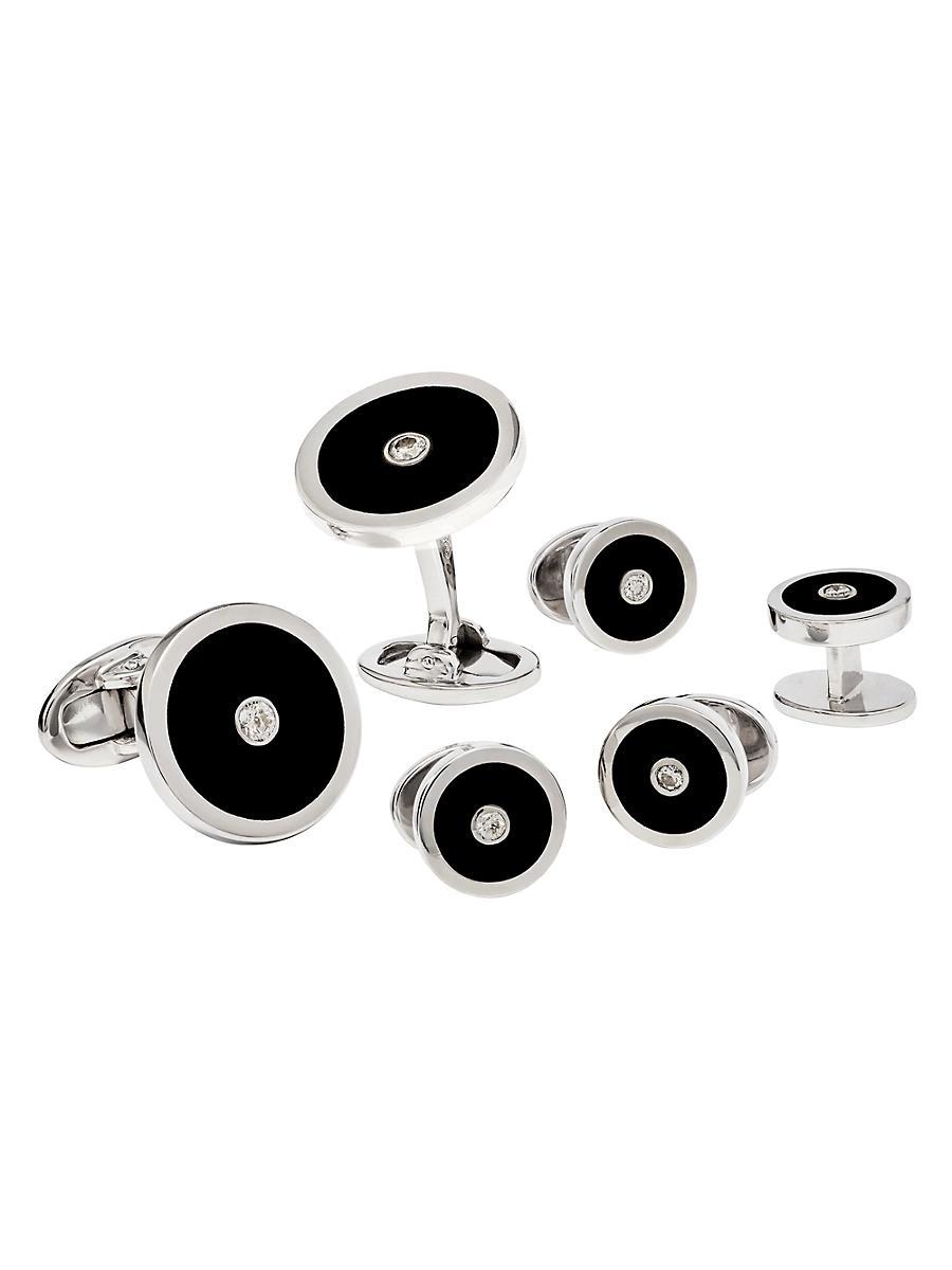 Mens Round Sterling Silver, Black Onyx & 0.50 TCW Diamond Cufflinks & Tuxedo Stud Set Product Image