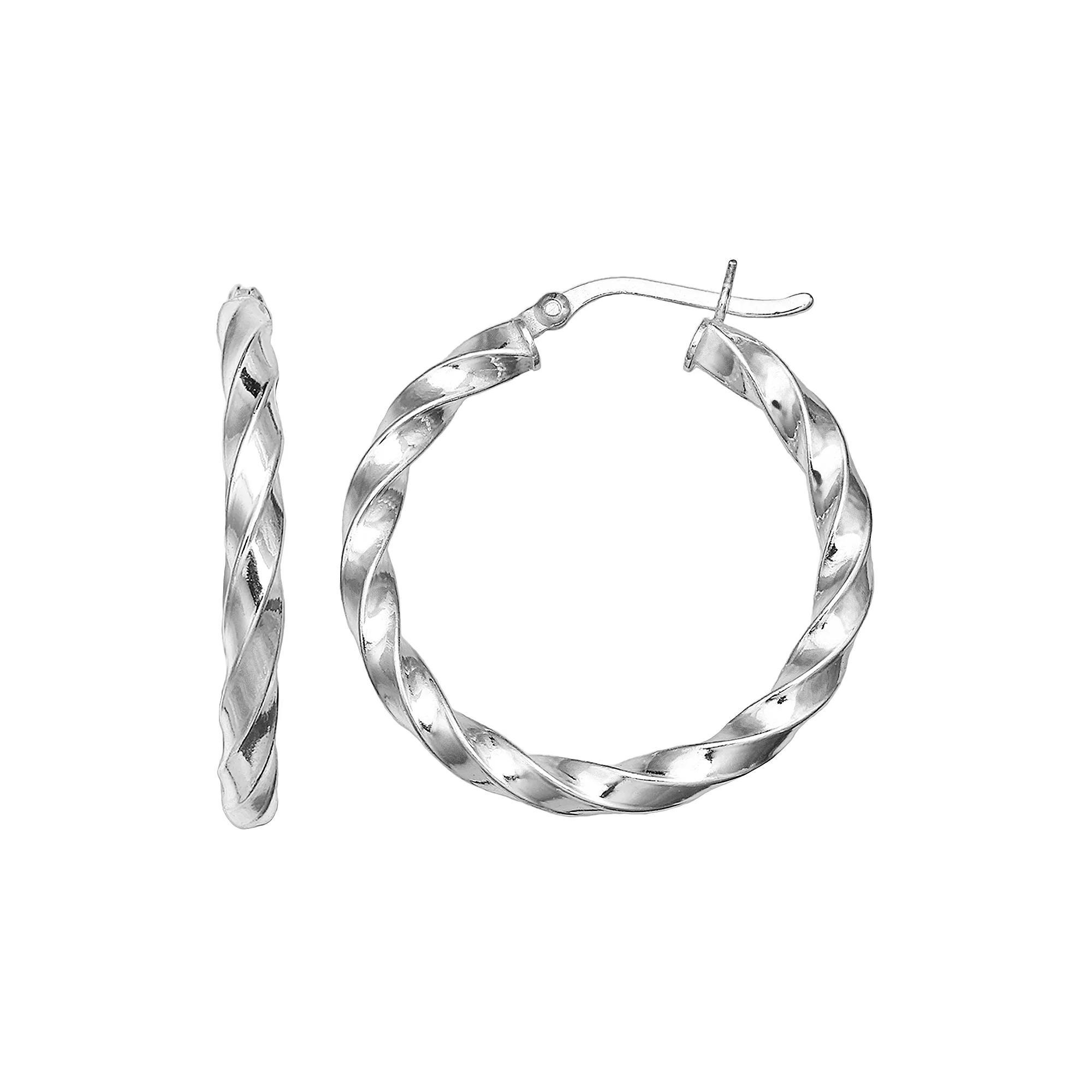 PRIMROSE Sterling Silver Twist Hoop Earrings, Women's, Grey Product Image