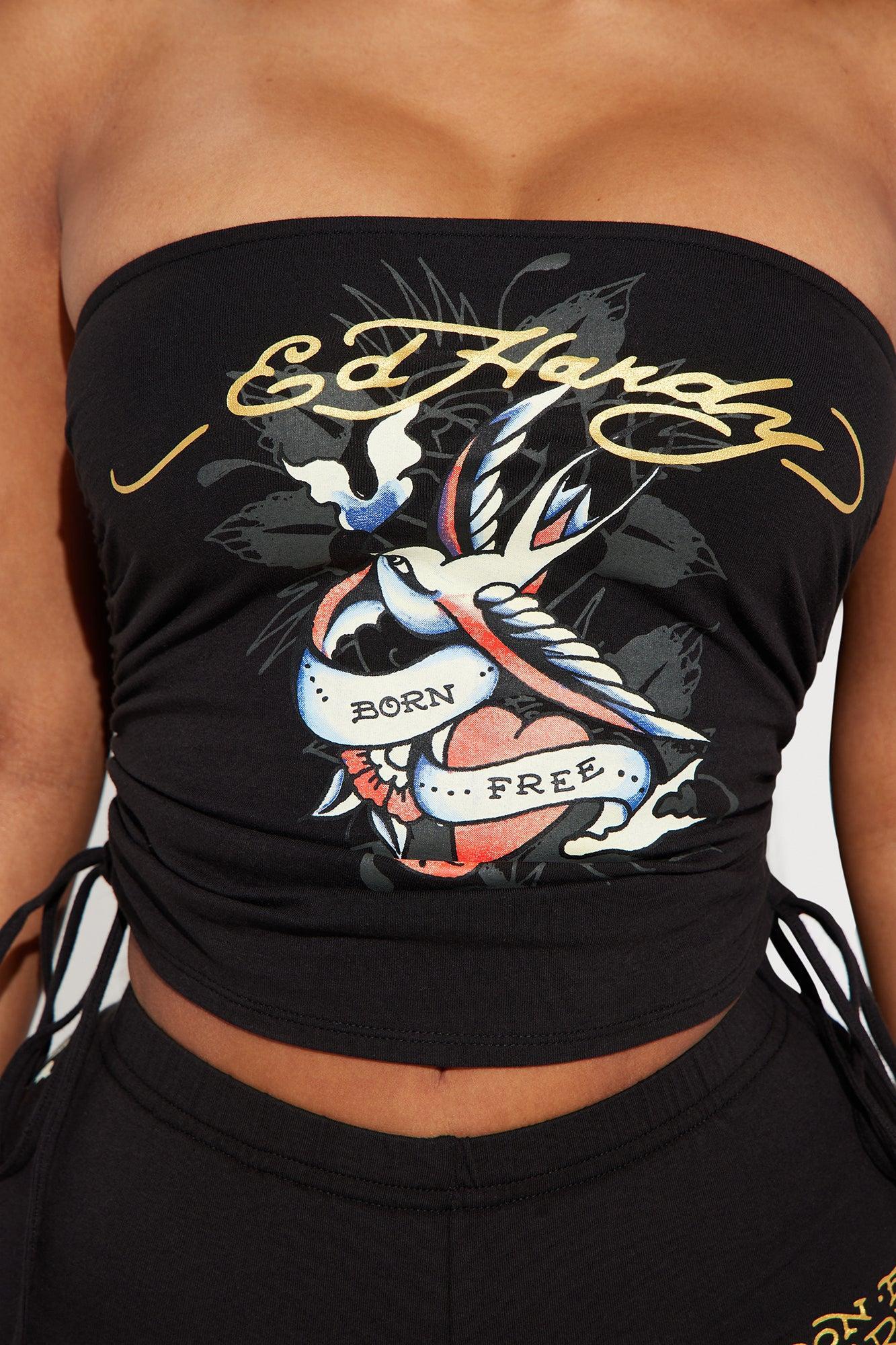 Ed Hardy Bird And Hearts Tube Top - Black Product Image