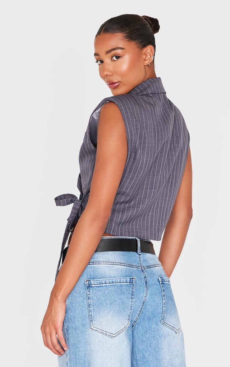 Charcoal Pinstripe Tie Boxy Vest Product Image