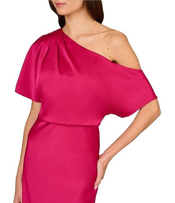 Aidan Mattox Crepe Back Satin One Shoulder Short Sleeve Drape A-Line Dress Product Image