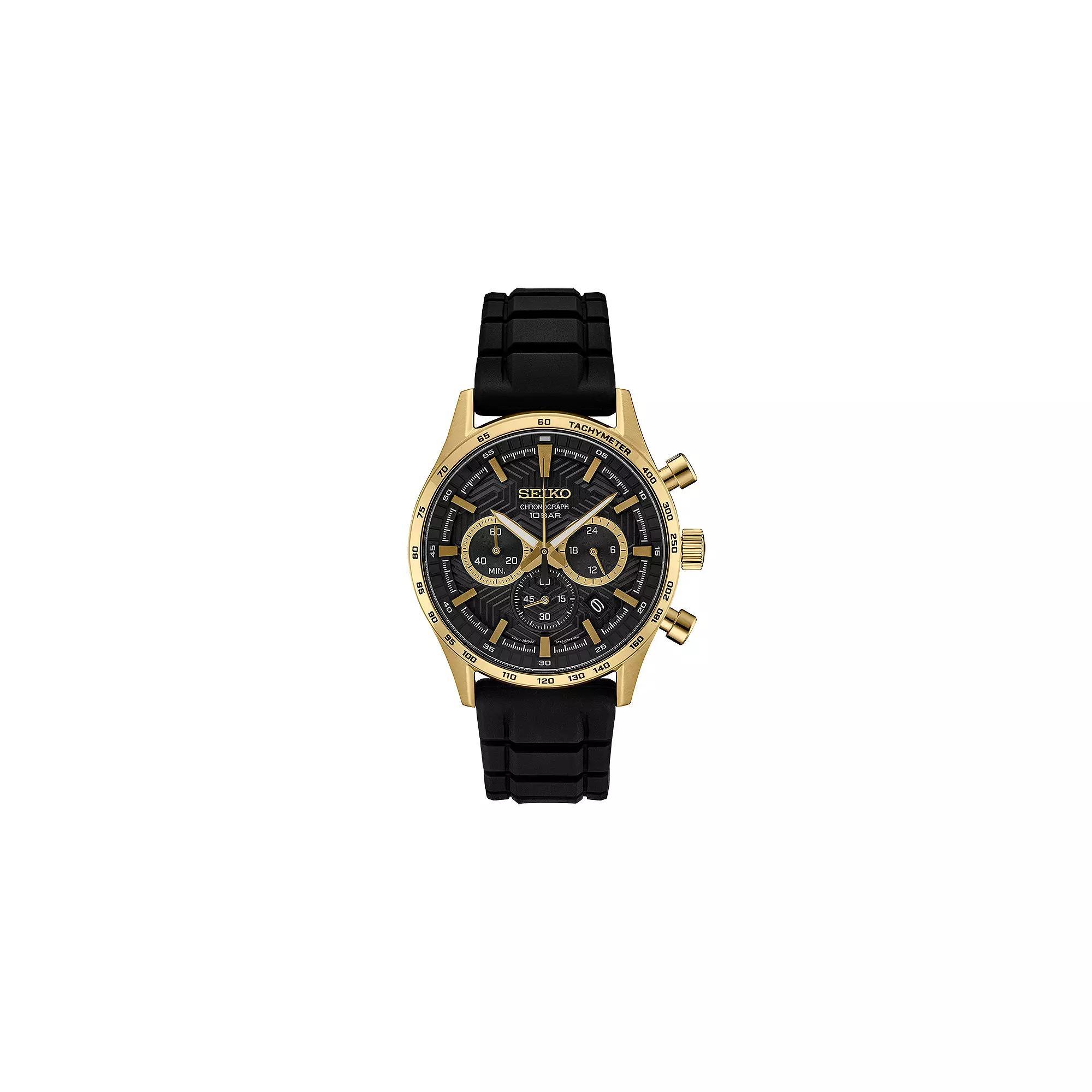 Seiko Mens Essentials Black Dial Gold Tone Stainless Steel Chronograph Watch Product Image