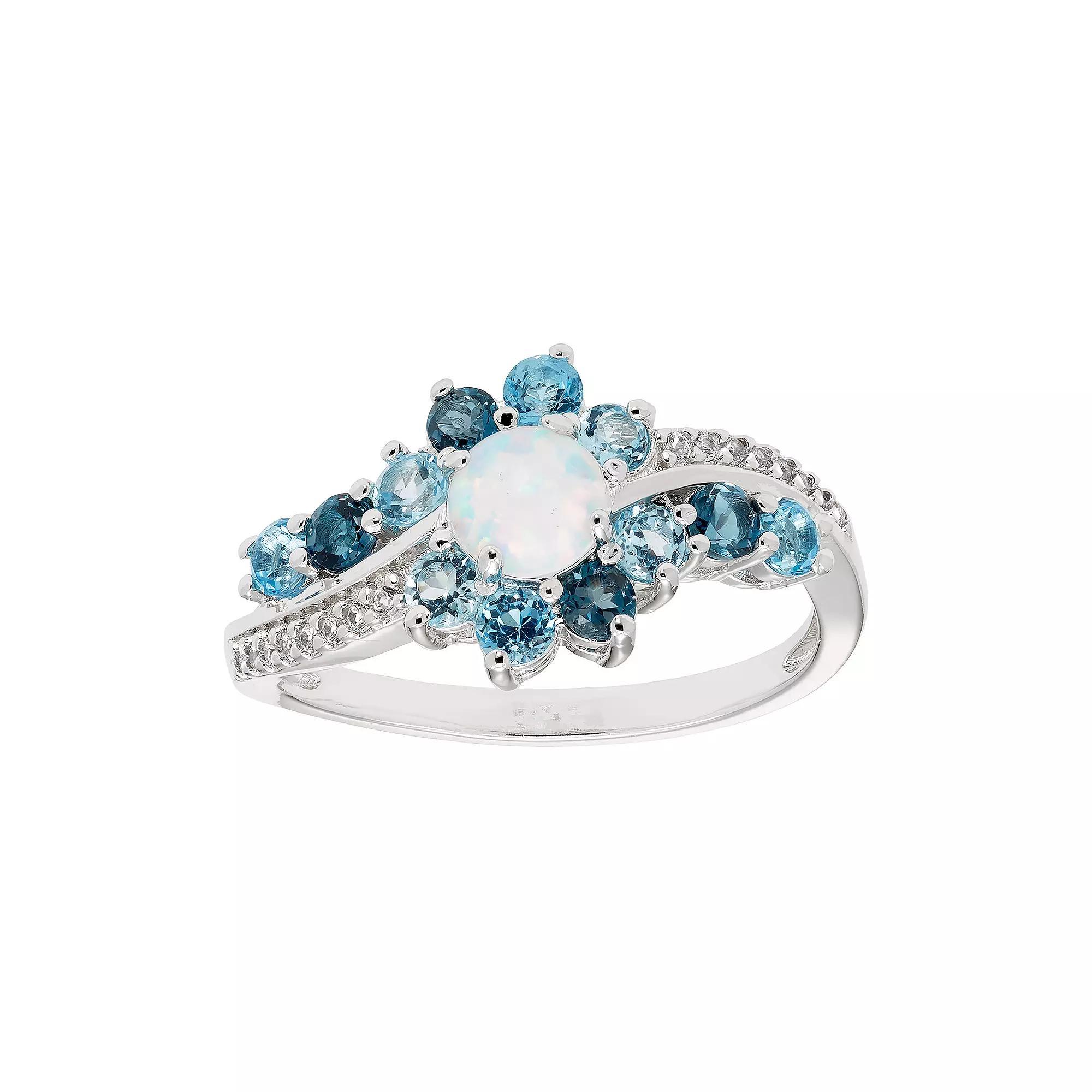 Sterling Silver Lab-Created Opal & Blue Topaz Ring, Women's, Size: 7 Product Image