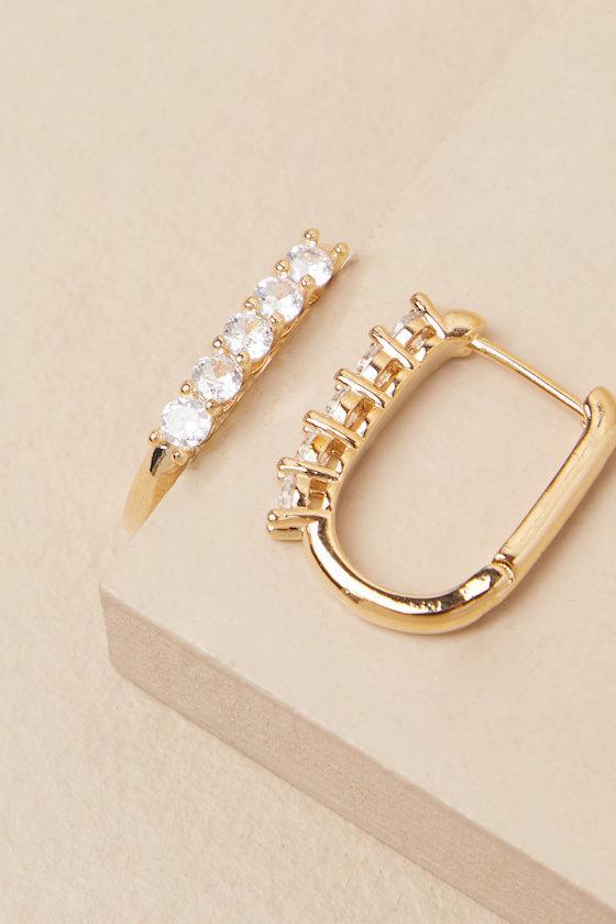 Vasha Gold Rhinestone Huggie Hoop Earrings Product Image