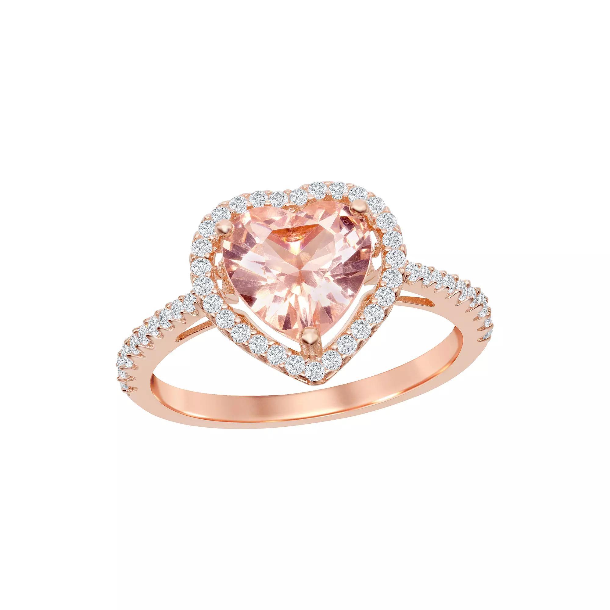Sterling Silver Heart Morganite Cubic Zirconia Ring, Women's, Size: 8 Product Image