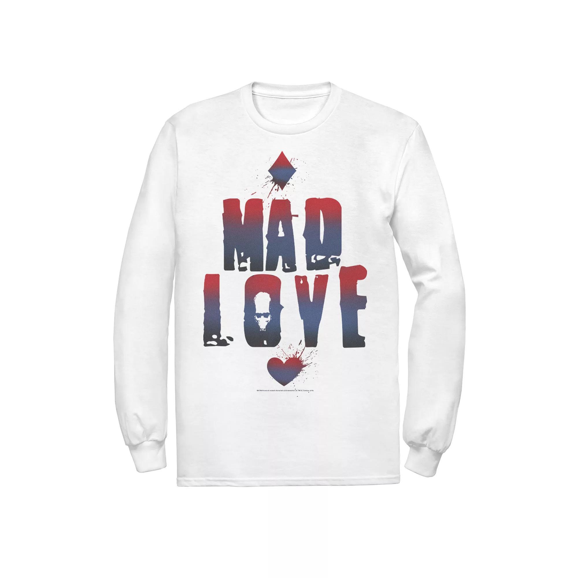Mens DC Comics Batman Harley Quinn And Joker Mad Love Text Tee, Men's, Size: Small, White Product Image