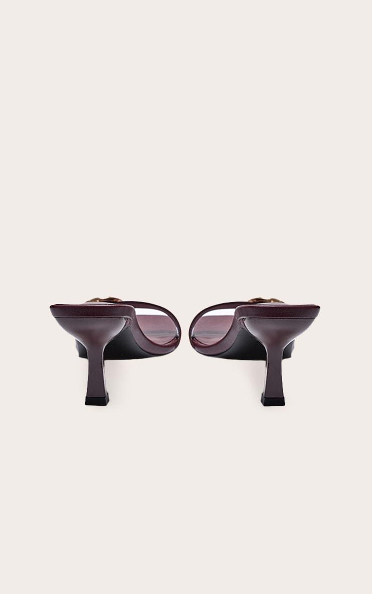 Wide Fit Burgundy Pu Square Toe Buckle Detail Low Heeled Mules Product Image