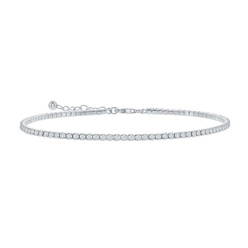 Sterling Silver 2 mm Cubic Zirconia Tennis Anklet, Womens Gold Tone Product Image