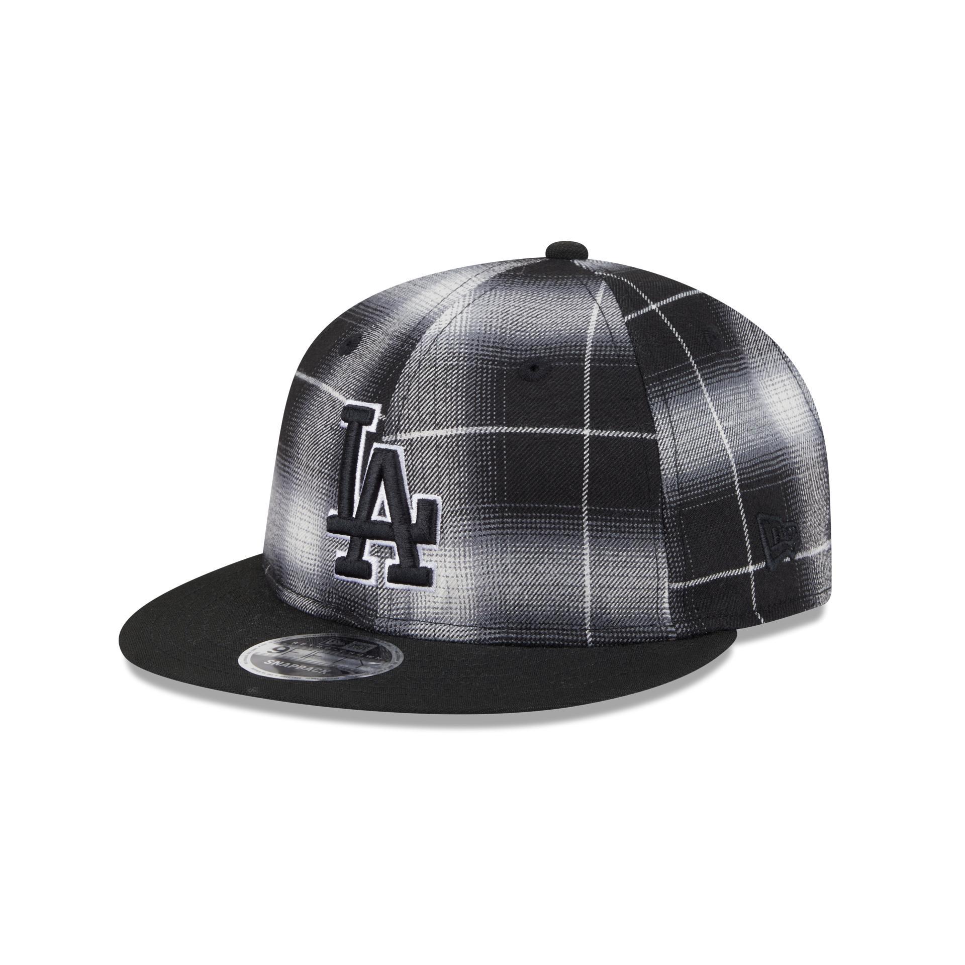 Los Angeles Dodgers Black and White Plaid Retro Crown 9FIFTY Snapback Hat Male Product Image