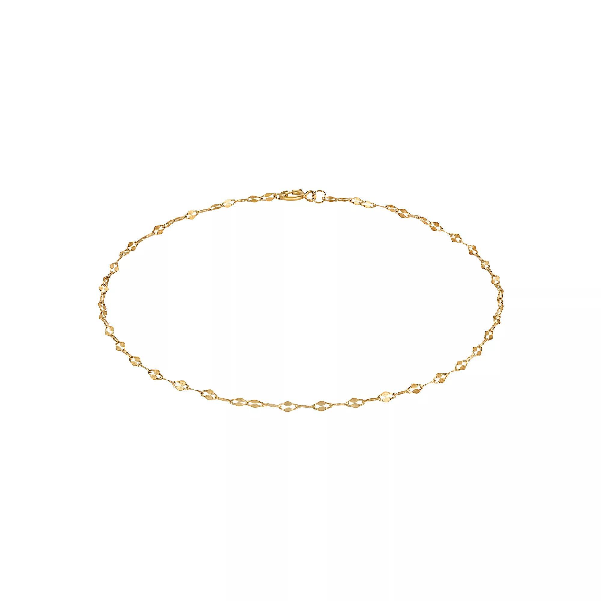 Jordan Blue 14k Gold Mirror Link Ankle Bracelet, Women's, Size: 10" Product Image