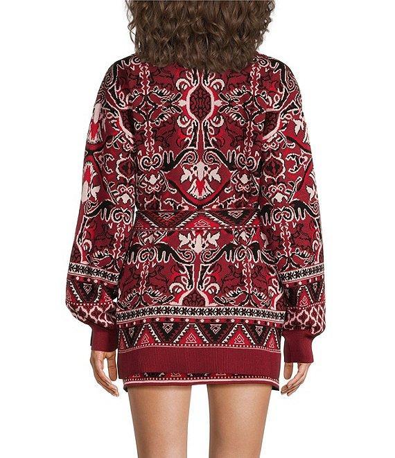 Chelsea & Violet Nova Fair Isle Sweater Knit V-Neck Long Sleeve Button Front Tie Waist Cardigan Product Image
